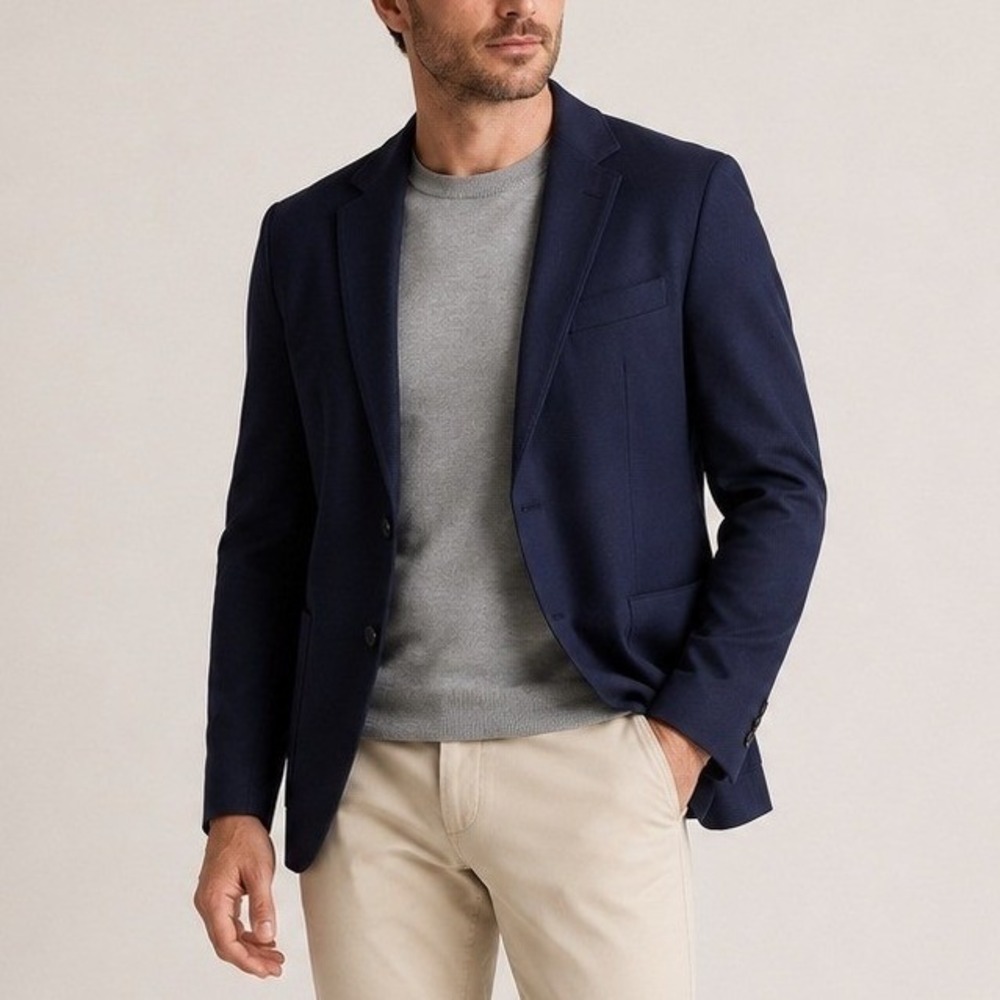 Quince Cotton Pique‎ Knit Blazer Lightweight Breathable Date Office Navy Med NWT